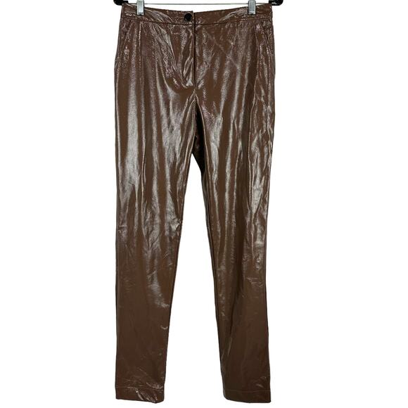 ALIX NYC NWT Loring Pants Faux Patent Leather Size 6 Mid Rise Acorn Brown - Picture 3 of 12